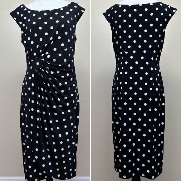 Connected Apparel polka dot black & white midi dress size 10 - Picture 1 of 7